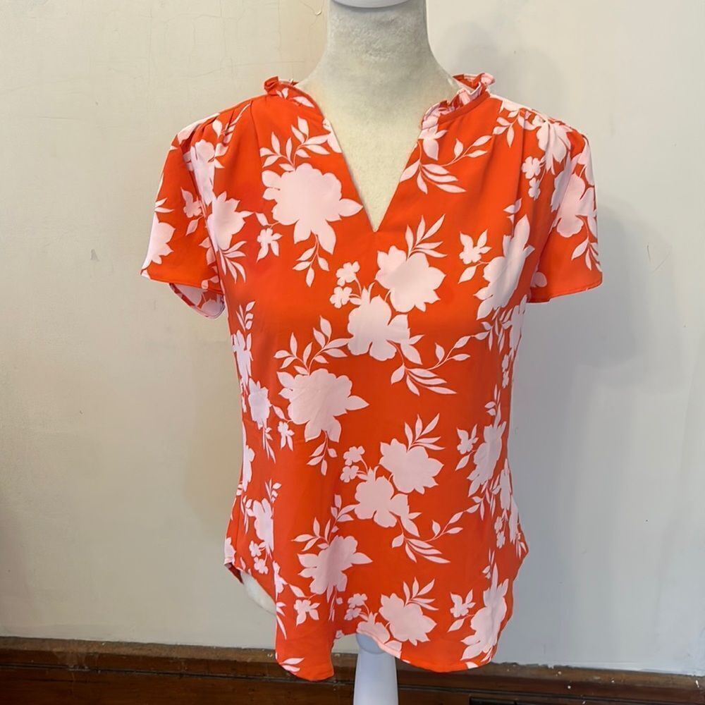 41 Hawthorn orange white floral short sleeve blouse Size XS New